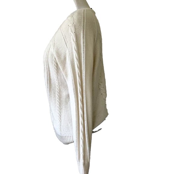 NWT Magaschoni 100% ivory cashmere button front cardigan size L - Picture 2 of 9